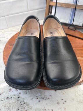 Alegria Black Leather Slip-On Clogs